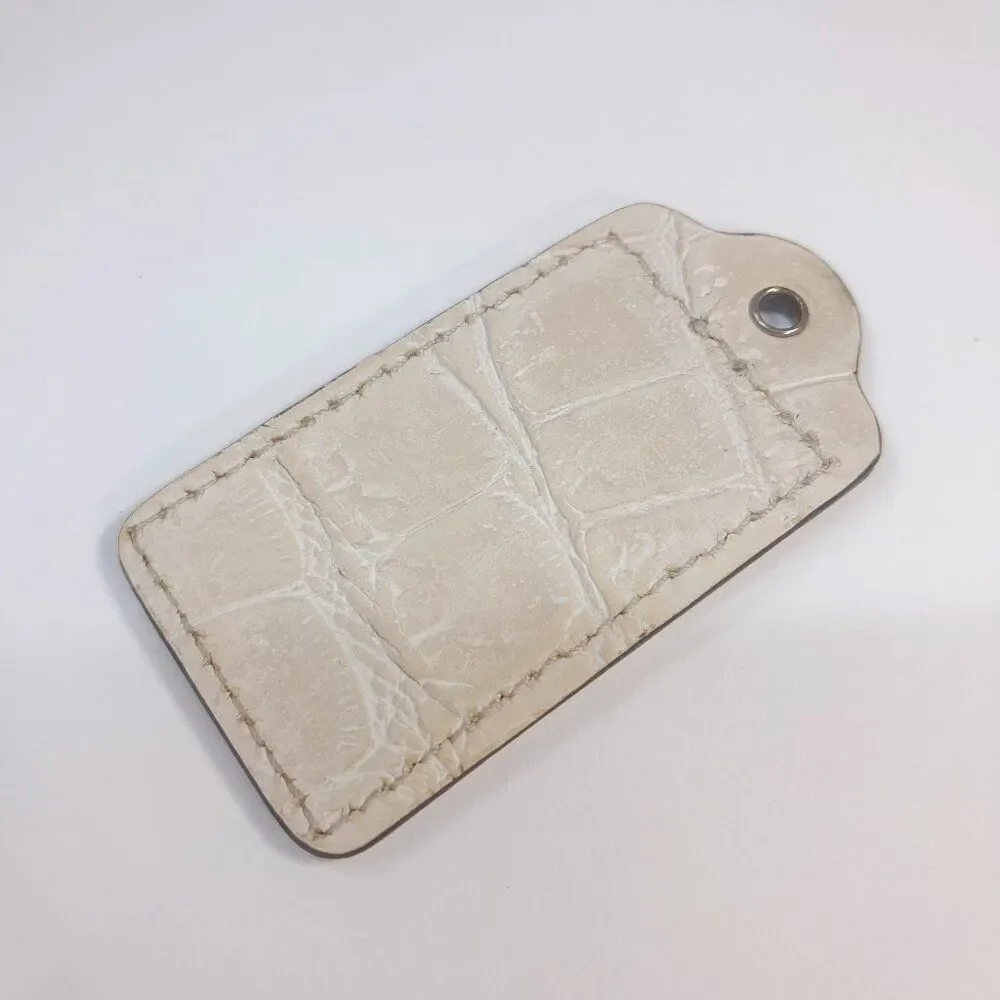 Coach‎ leather charm hang tag fob cream beige ivory crocodile alligator embossed